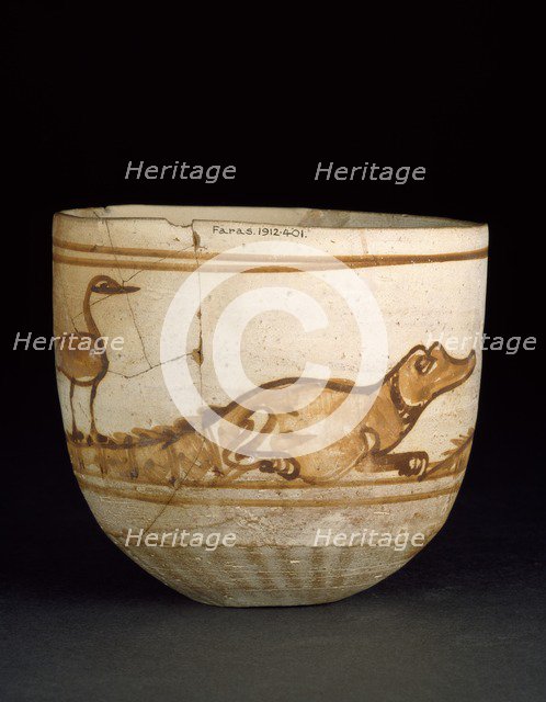 Cup decorated in red with a scene of two crocodiles with birds on their tails, 2nd-3rd century. Artist: Unknown.