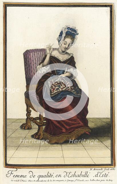 Recueil des modes de la cour de France, 'Femme de Qualité, en d'Eshabillé d'Esté', 1687. Creator: Nicolas Arnoult.