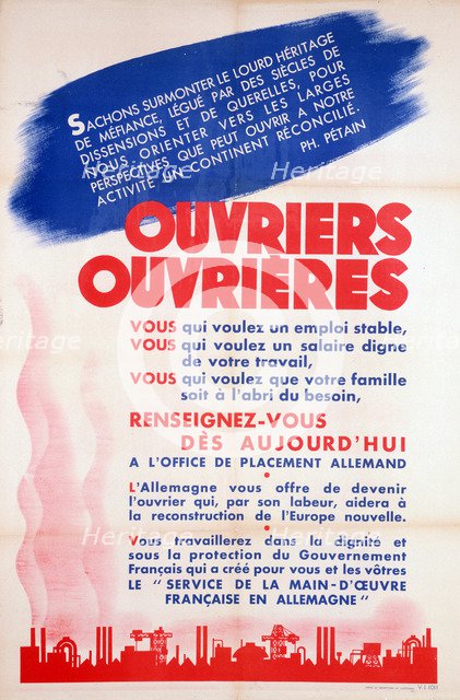 French workers for Germany poster, c1942-1944. Artist: Unknown