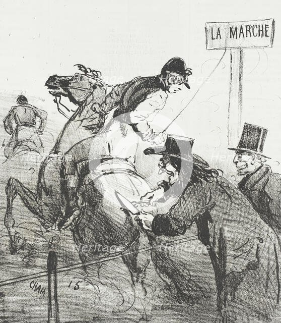 Les Hippophages mettant à profit la saison des courses., 1865. Creator: Cham.