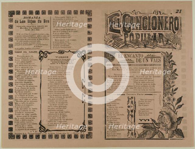 El cancionero popular, num. 21 (The Popular Songbook, No. 21), n.d. Creators: Manuel Manilla, José Guadalupe Posada.