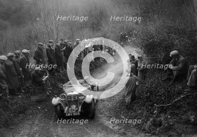 Riley Lynx open 4-seater of VNG Seeney competing in the MCC Lands End Trial, 1935. Artist: Bill Brunell.