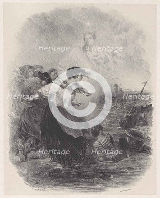 Woman by the Sea with the Madonna, Pointing to a Ship, ca. 1848-62. Creator: Célestin Nanteuil.
