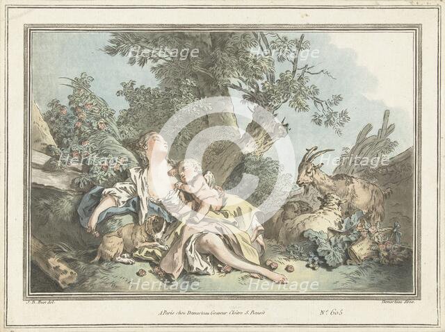 Sleeping Shepherdess and Cupid, 1760-1802. Creator: Gilles-Antoine Demarteau.