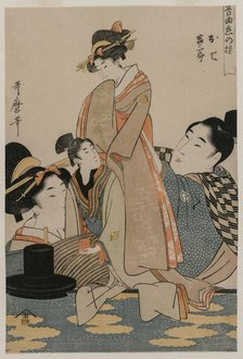 Oshichi and Kichisaburo (from the series Music on the Theme of Constancy in Love), c. 1800. Creator: Kitagawa Utamaro (Japanese, 1753?-1806).