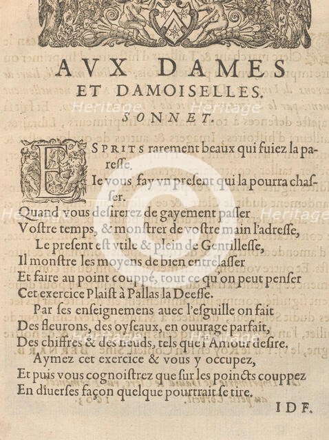 Les Secondes Oeuvres, et Subtiles Inventions De Lingerie du Seigneur Federic de Vinciolo V..., 1603. Creator: Federico de Vinciolo.