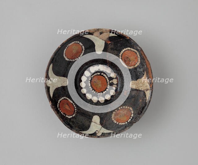 Bowl with Polychrome Decoration on a Black Slip Ground, Iran, 10th century. Creator: Unknown.