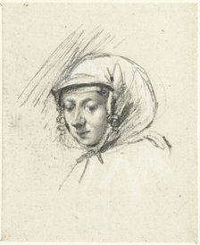 Head of a woman with a headscarf, to the left, c.1660. Creator: Moses ter Borch.