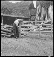 Man making a field gate in the village of Aston, Cote, Shifford and Chimney, Oxfordshire, 1930-50. Creator: George R Long.