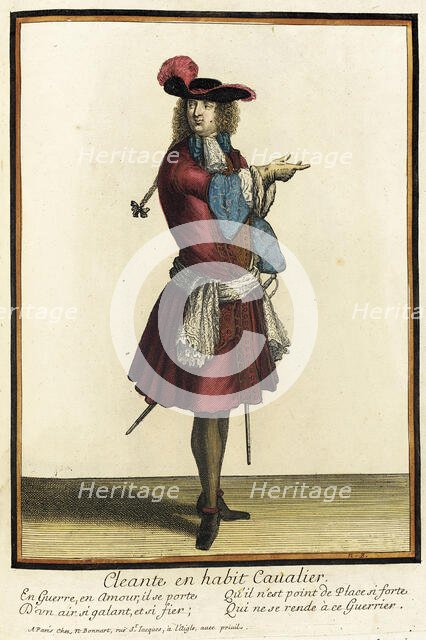 Recueil des modes de la cour de France, 'Cleante en Habit Cavalier', 1690. Creator: Nicolas Bonnart.
