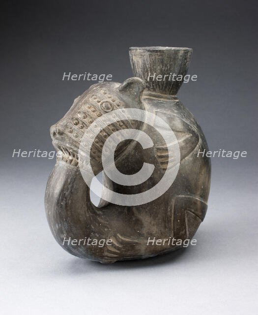 Jug in the Form of a Curled Animal, with Tail in Mouth, Possibly a Feline, A.D. 1000/1400. Creator: Unknown.