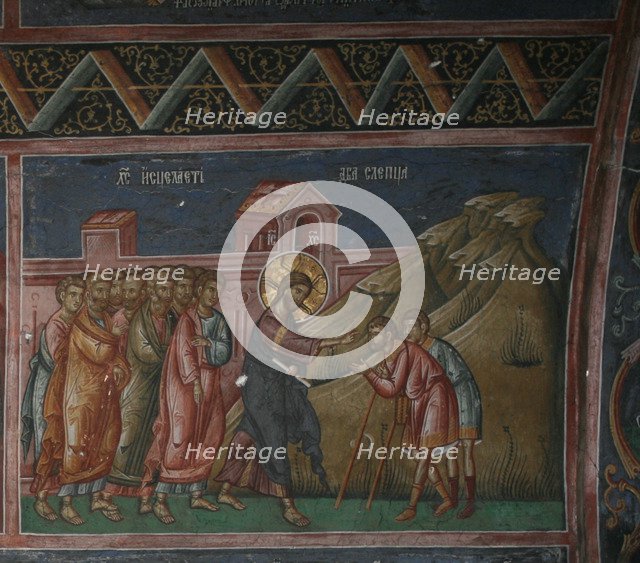 Jesus healing two blind men, 14th century. Artist: Anonymous  