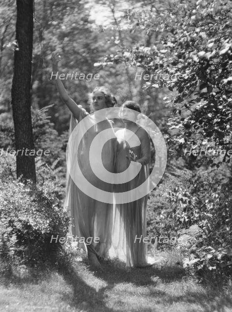 Egger, Gabrielle, Miss, and unidentified woman, standing outdoors, between 1926 and 1930. Creator: Arnold Genthe.