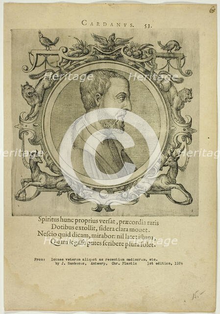 Portrait of Cardanus, published 1574. Creators: Unknown, Johannes Sambucus.