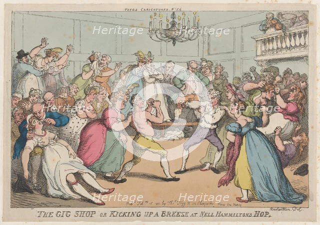 The Gig Shop or Kicking Up a Breeze at Nell Hammiltons Hop, February 16, 1811., February 16, 1811. Creator: Thomas Rowlandson.
