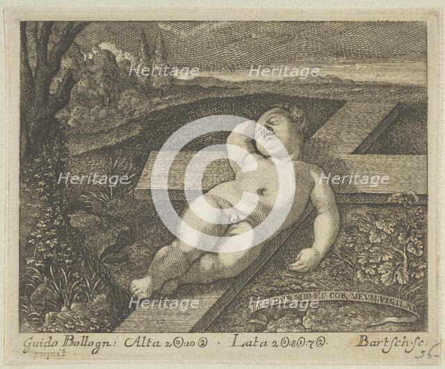 The Christ Child sleeping on a cross in a landscape, after Reni, ca. 1780-1821., ca. 1780-1821. Creator: Johann Gottfried Bartsch.