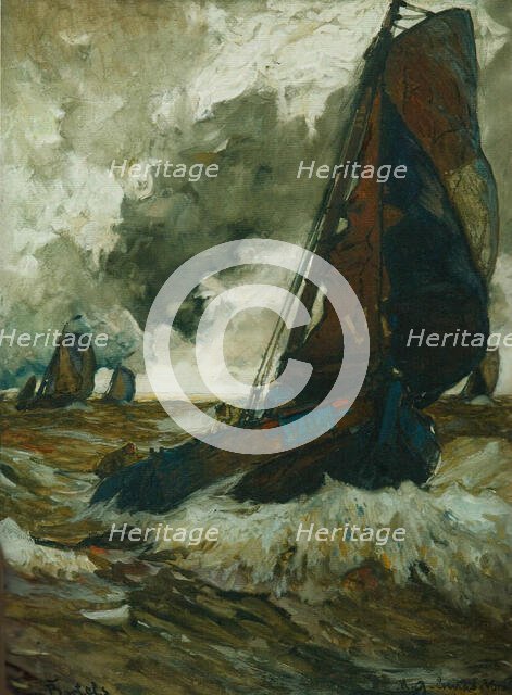 The fishing boats before the wind on the stormy Zuiderzee. Creator: Bartels, Hans, von (1856-1913).