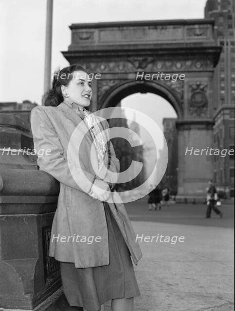Portrait of Ann Hathaway, Washington Square, New York, N.Y., ca. May 1947. Creator: William Paul Gottlieb.