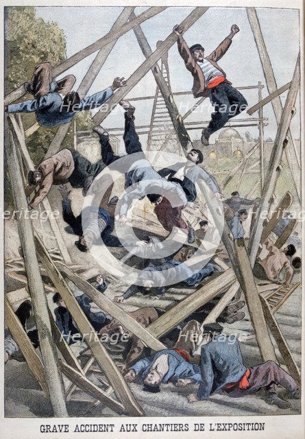 A serious accident on the building site for the Exposition Universelle, Paris, 1900, (1899). Artist: Oswaldo Tofani