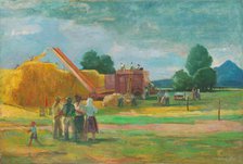Threshing on State Property, 1950. Creator: Bedrich Hoffstädter.