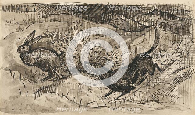 Hunting scene (Hare and dog), 1930-1939. Creator: Arnold Peter Weisz-Kubincan.
