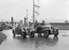 Austin 7 Grasshopper of CD Buckley and Fiat Balilla 508S of SGE Tett at the Blackpool Rally, 1936. Artist: Bill Brunell.
