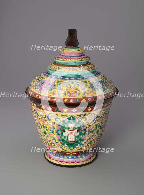 Bencharong (Five-Colored) Ware Jar with Tiered Cover, 18th/19th century. Creator: Unknown.