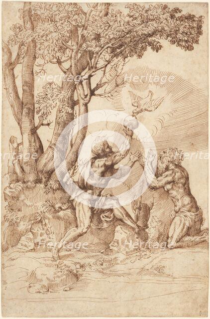 The Hermit Saints Paul and Anthony Receiving Bread from a Dove, 1530s. Creator: Domenico Campagnola.