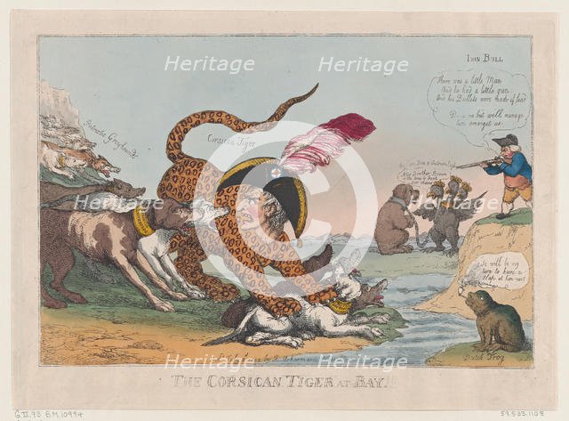 The Corsican Tiger at Bay!, July 8, 1808., July 8, 1808. Creator: Thomas Rowlandson.