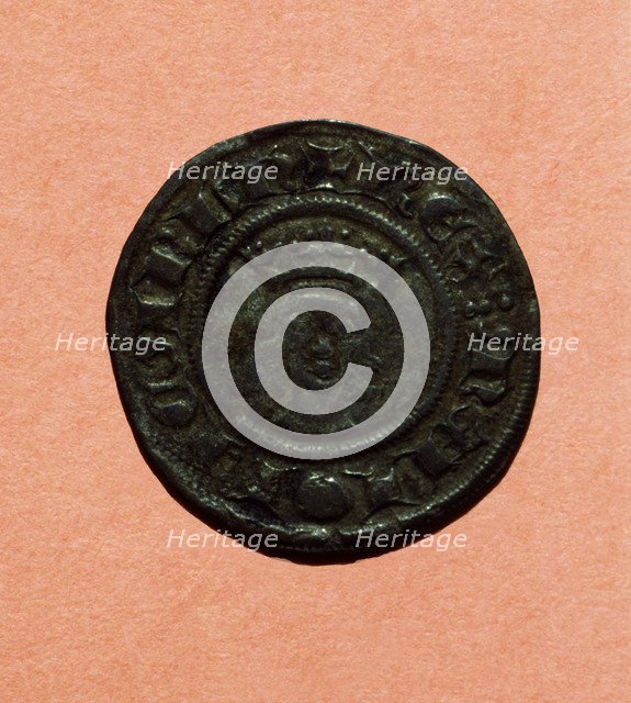 Diner (Catalan title), currency of the time of James II, mint in Mallorca, head.