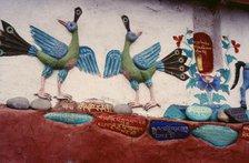 Painted relief of birds, Ladakh, India, 1988. Creator: Amanda Waite.