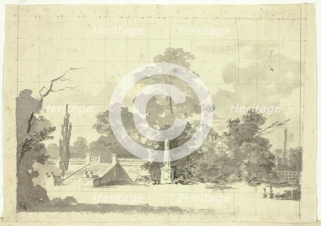 View of the Park at Versailles: Stairway with Two Pairs of Sphinxes, n.d. Creator: Pierre Antoine Mongin.