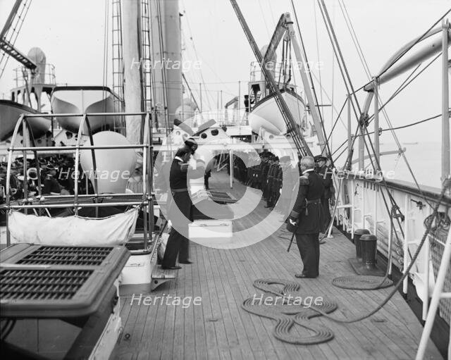 U.S.S. Chicago, Admiral Schley coming on board, 1899. Creator: Unknown.