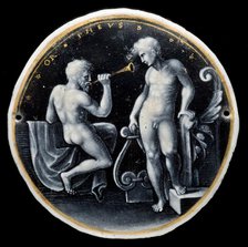 Hat-Badge with Apollo and Marsyas (or possibly Orpheus), mid 16th century. Creator: Unknown.