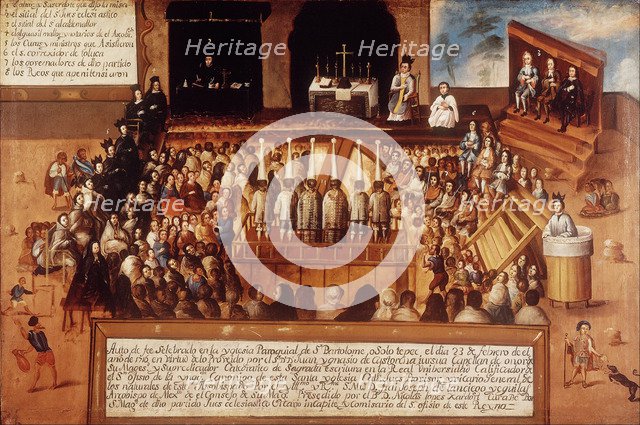 An auto da fe in the Town of San Bartolomé Otzolotepec. Artist: Anonymous  