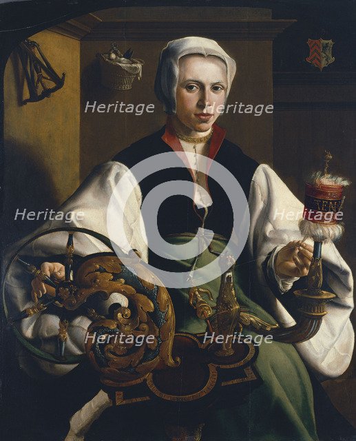 Portrait of a Lady spinning. Artist: Heemskerck, Maarten Jacobsz, van (1498-1574)