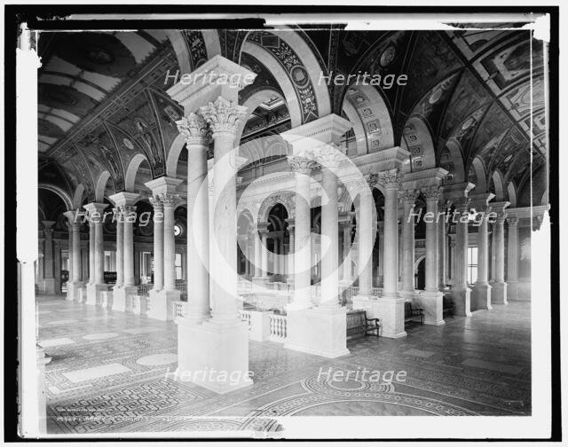 Library of Congress, second story, central stair hall, 1900 or 1901. Creator: Unknown.