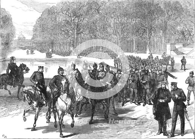 The Germans in Paris: Prussian soldiers visiting the Gardens of the Tuileries, 1871. Creator: Unknown.