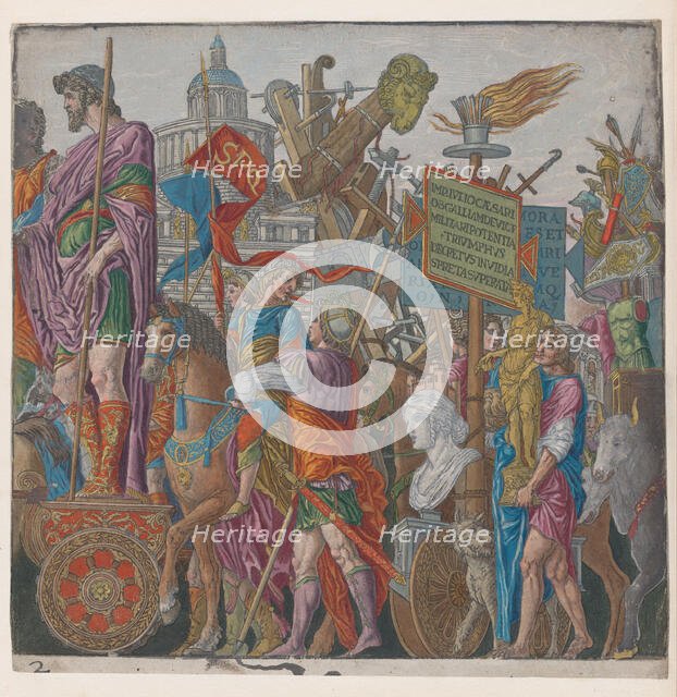 Sheet 2: A triumphal chariot, from The Triumph of Julius Caesar, 1599. Creator: Bernardo Malpizzi.