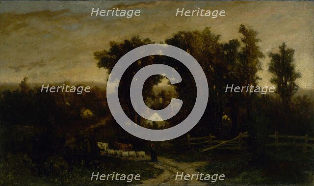 Untitled (woman with cattle and sheep at dusk), n.d. Creator: Edward Mitchell Bannister.