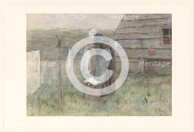 Woman at a clothesline, 1848-1888. Creator: Anton Mauve.
