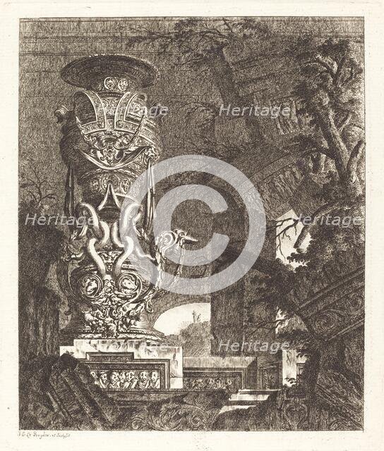 Vase Supported by Intertwined Serpents, 1768. Creator: Jean-Laurent Legeay.