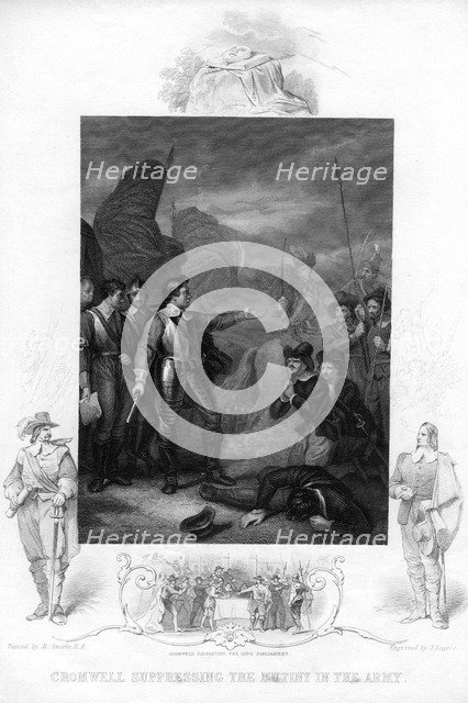 'Cromwell Suppressing the Mutiny in the Army', c1640s, (19th century). Artist: J Rogers