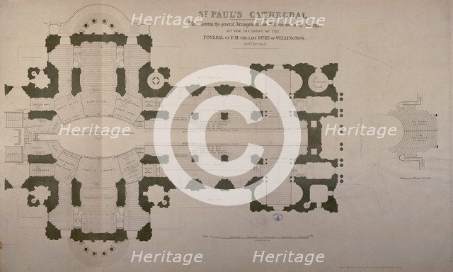 Plan of seating arrangements for the Duke of Wellington's funeral, 1852. Artist: Anon