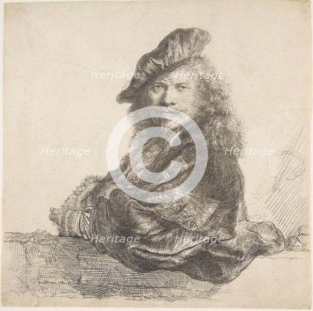 Self-Portrait, Leaning on a Stone Wall, 1639. Creator: Rembrandt Harmensz van Rijn.