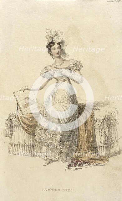 Fashion Plate (Evening Dress), 1822. Creator: Rudolph Ackermann.
