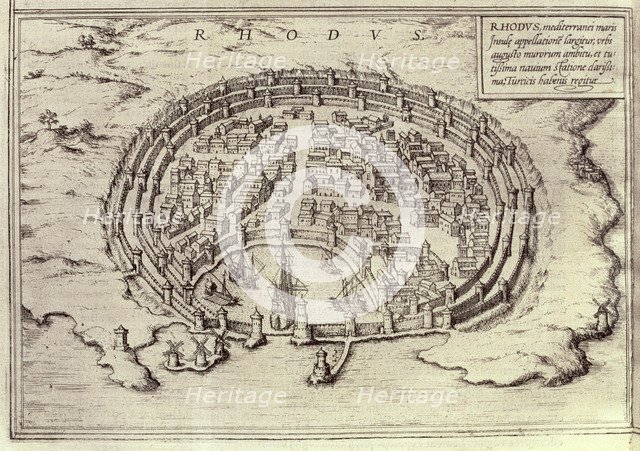 View of the city of Rhodes, engraving in 'Theatre des Princepales villes de tout le monde', 1573.
