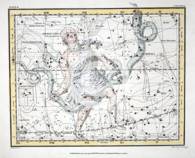 The Constellations (Plate IX) Olphiuchus, or Serpentarius, and Serpens, 1822.