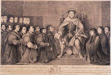 King Henry VIII surrounded by kneeling figures, 1736. Artist: Bernard Baron