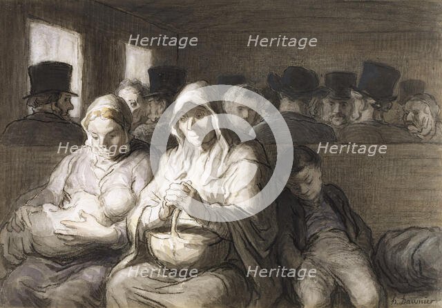 The Third Class Carriage, 1864. Creator: Honore Daumier.